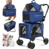 Double Dog Stroller for 2 Dogs, Detachable Carriers, Safety Belt, Lockable Wheels, Pet Travel Carrier Strolling Cart, Folding Cat Stroller for...