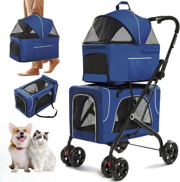 Double Dog Stroller for 2 Dogs, Detachable Carriers, Safety Belt, Lockable Wheels, Pet Travel Carrier Strolling Cart, Folding Cat Stroller for...