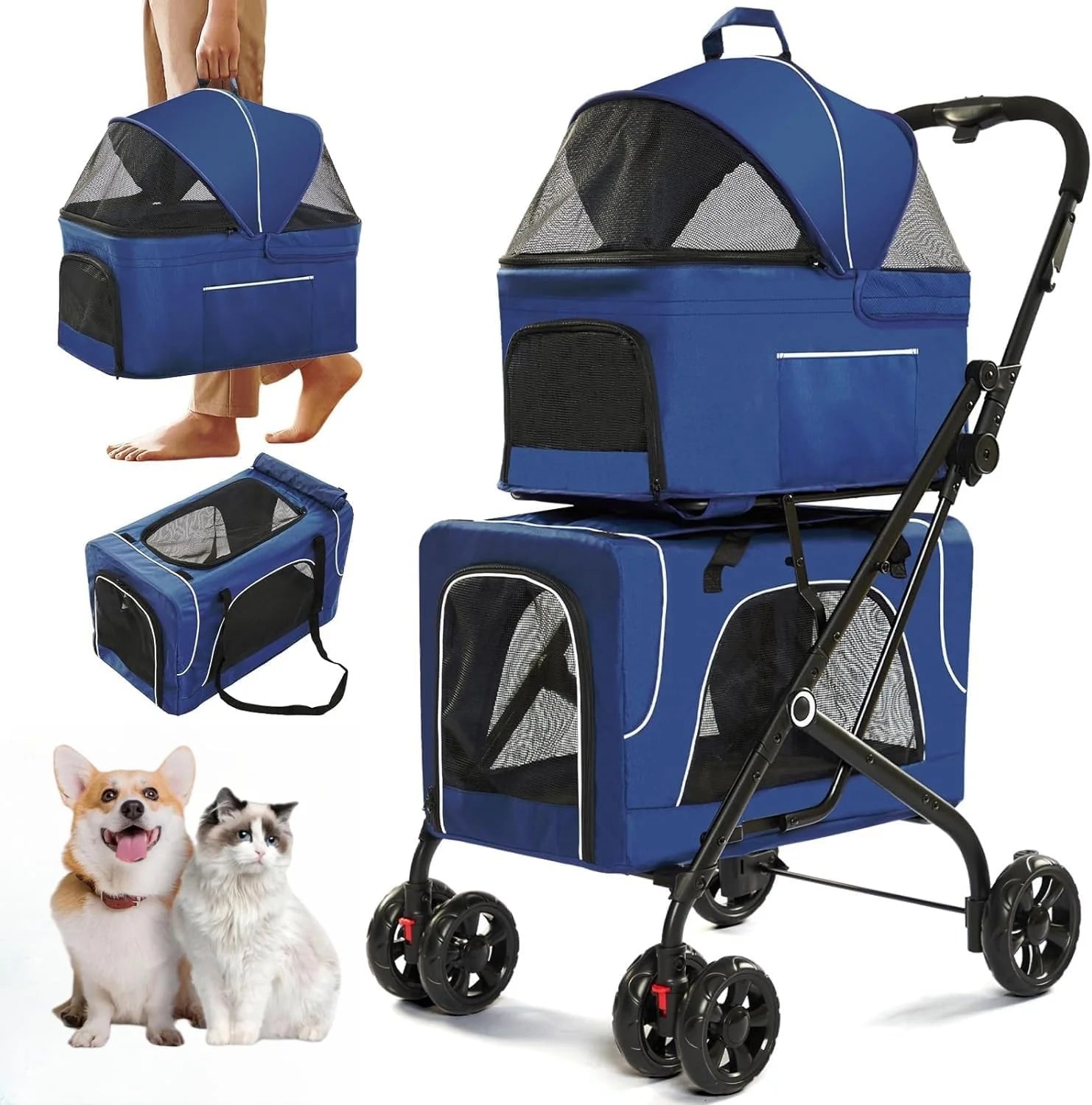 67f8591284dc41e320e0ee9dafbc6ee1e8c46f982da0f9f66e1a25878cbcfba0 Double Dog Stroller for 2 Dogs, Detachable Carriers, Safety Belt, Lockable Wheels, Pet Travel Carrier Strolling Cart, Folding Cat Stroller for...