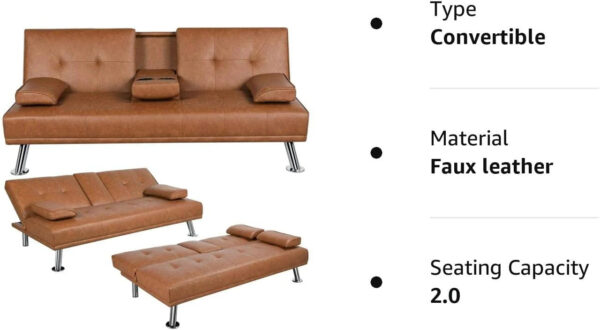 Yaheetech Convertible Sofa Bed Adjustable Couch Sleeper Modern Faux Leather Home Recliner Reversible Loveseat Folding Daybed Guest Bed, Removable...
