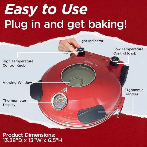 Electric Pizza Oven with Ceramic Stone, Viewing Window, Adjustable Heat Control, Timer and 1200W Baking Power, DIY Homemade Pizzeria, Large 12 Pie...