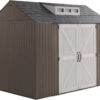 Rubbermaid Resin Outdoor Storage Shed With Floor (7 x 7 Ft) Weather Resistant Gray Organization for Home/Backyard/Garden Tools/Lawn Mower/Bike...