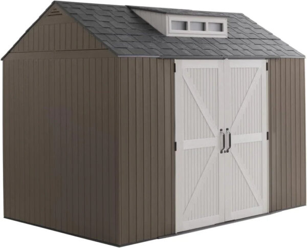 Rubbermaid Resin Outdoor Storage Shed With Floor (7 x 7 Ft) Weather Resistant Gray Organization for Home/Backyard/Garden Tools/Lawn Mower/Bike...