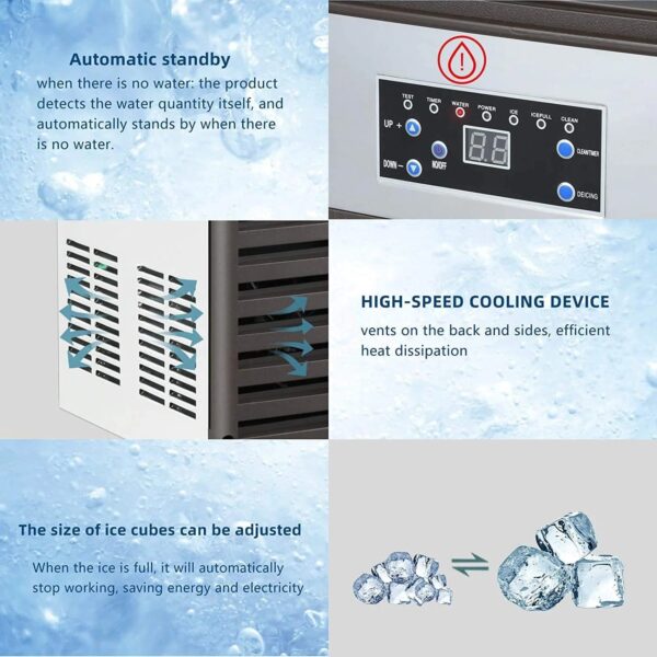 YUTGMasst Commercial Ice 110LBS/24H Stainless Steel Free-Standing Ice Machine Maker Air Cooling Ice