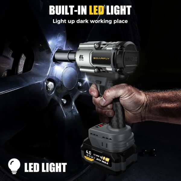Cordless Impact Wrench, 1200Nm(900ft-lbs) High Torque 1/2'' Impact Wrench, 21V Brushless Electric Impact Gun with 2Pcs 4.0Ah Batteries, 1 Hour...