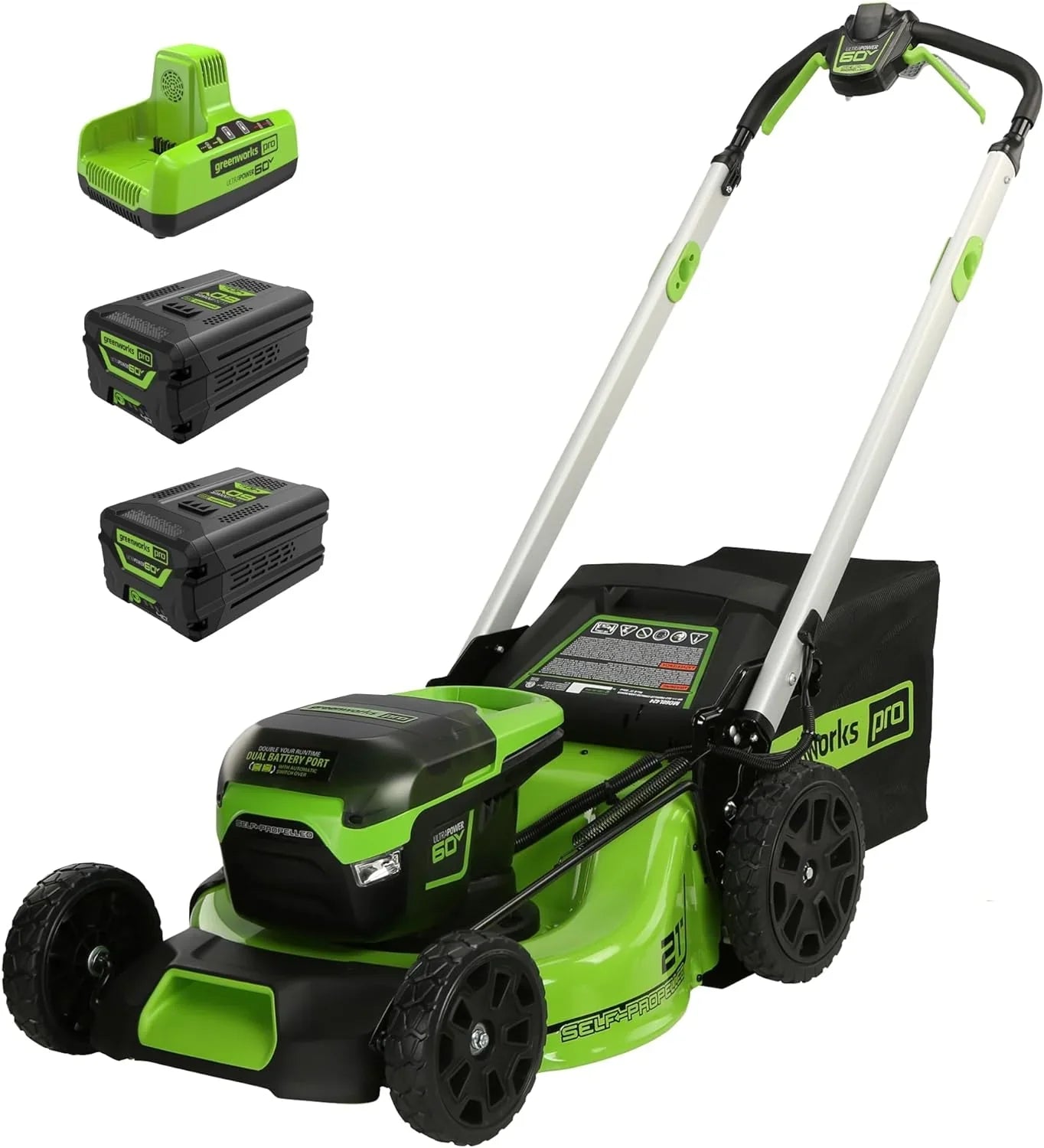 6beec591ecbd90ca91b29e58f63367ead799661809ef7f8d2b0176a18b1f3fc6 60V 21 Cordless (Self-Propelled) Lawn Mower , 2 x 4.0Ah Batteries and Dual Port Rapid Charger