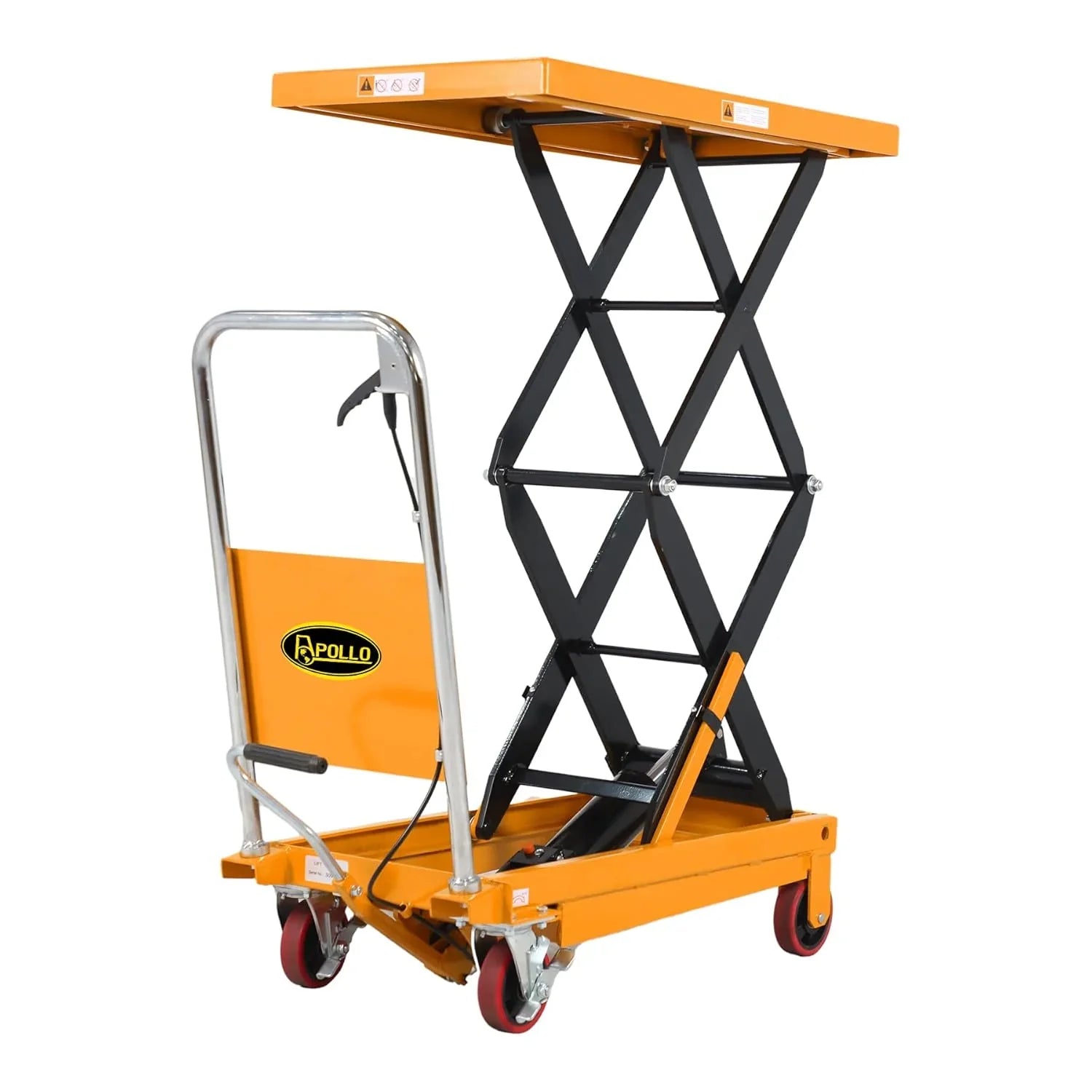 6d627f3438af807e8572cbfec197fc4cb14ea7b962401ce3fc91d07eff247b01 APOLLOLIFT Hydraulic Lift Table Cart 770 lbs Capacity, 51" Max Height, Double Scissor Lift with Safety Guard & 4 Wheels