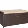 Barton Outdoor Storage Bench Rattan Style Deck Box Wicker Patio Furniture Water Resistance w/Seat Cushion, 60-Gallon, Brown