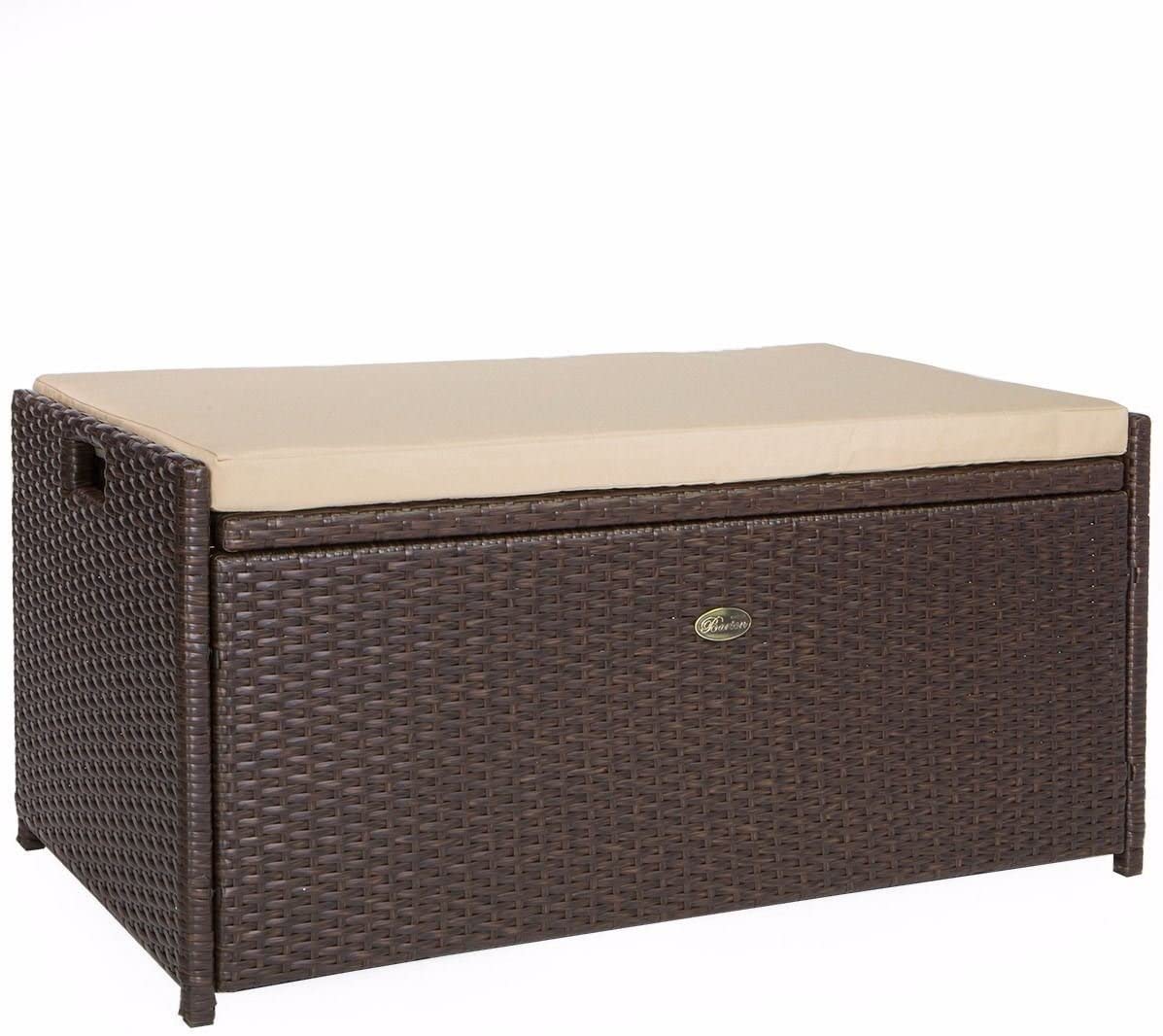 6e791496b292c52d9bc32846dcededdc59c9c1d5bd2fa54c73f2ef3ed1536cfd Barton Outdoor Storage Bench Rattan Style Deck Box Wicker Patio Furniture Water Resistance w/Seat Cushion, 60-Gallon, Brown