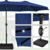15 ft Large Patio Umbrella with Solar Lights Double-Sided Outdoor Rectangle Market Umbrellas with 36 LED Lights/Base Included/Easy Crank for Patio...