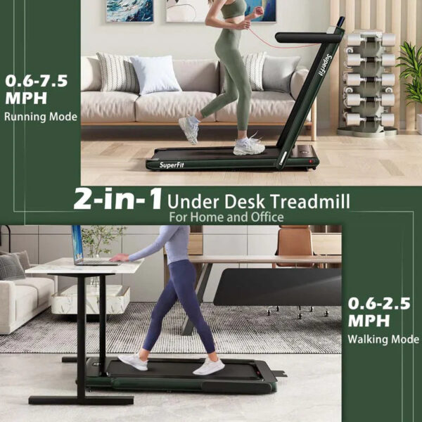 2.5HP 2-in-1 Folding Under Desk Treadmill with Speaker APP Remote Control, Portable Walking Jogging Machine for Home Gym Office