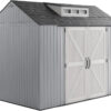 Rubbermaid Resin Outdoor Storage Shed With Floor (7 x 7 Ft) Weather Resistant Gray Organization for Home/Backyard/Garden Tools/Lawn Mower/Bike...