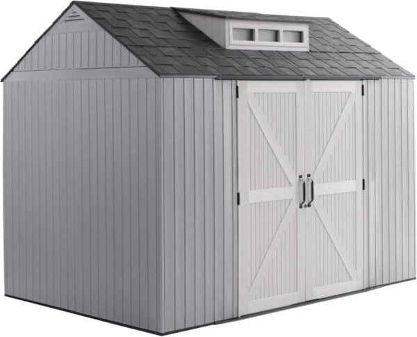 Rubbermaid Resin Outdoor Storage Shed With Floor (7 x 7 Ft) Weather Resistant Gray Organization for Home/Backyard/Garden Tools/Lawn Mower/Bike...