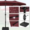 15 ft Large Patio Umbrella with Solar Lights Double-Sided Outdoor Rectangle Market Umbrellas with 36 LED Lights/Base Included/Easy Crank for Patio...