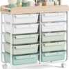 Rolling Storage Cart with 10 Large Drawers, Utility Cart with Wooden TableTop for Craft Organizers, Art Supply Storage, Home Office Organization,...
