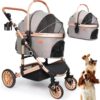 Pet Stroller with 4 Wheels, Foldable Pet Travel Carrier for Small/Medium Dogs Cats up to 50lbs, Detachble Portable Pet Bag, Storage Basket, Car...