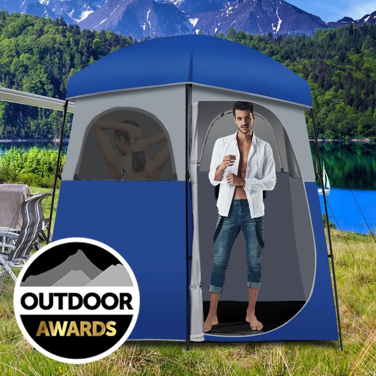 740a10e9c624bd40cb9040b8339b88287c3ca602dae1858638620a8ade9d4b55 Sturdy Double-Room Camping Privacy Shower Toilet Tent W/ Storage Bag