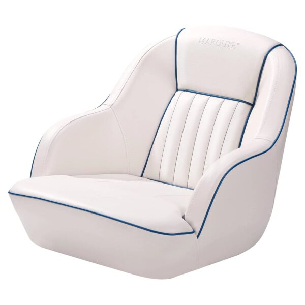 Pontoon Boat Seat, Captains Bucket Boat Seat, Back Folding Boat, Boat Cabin Seating White & Blue
