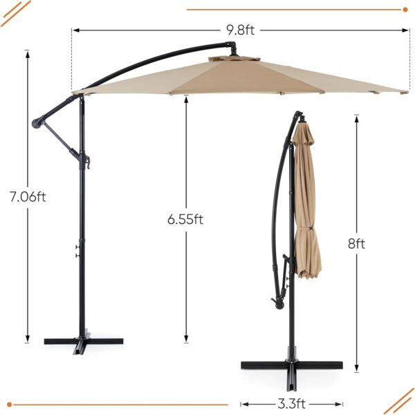 9.8FT Offset Patio Umbrella Hanging Cantilever Umbrella Outdoor Sun Shade with Easy Tilt Adjustment, 8 Ribs, UV Protection for Backyard, Lawn,...