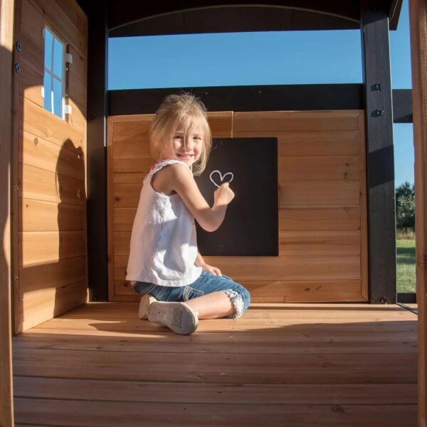 Backyard Discovery Canyon Creek Cedar Wood Swing Set with Wave Slide, Clubhouse, Play Kitchen, Picnic Area, Belt Swings, Web Swing, Rock Wall,...