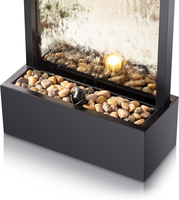 Alpine Mirror Waterfall Fountain with Stones & Lights, 72", Indoor/Outdoor Zen Decor