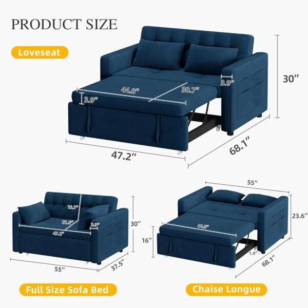 DWVO 3-in-1 Convertible Sofa Bed, 55" Sleeper Sofa with Pull-Out Bed, Cat-Scratch-Proof Fabric Futon Couch with Adjustable Backrest and Side...