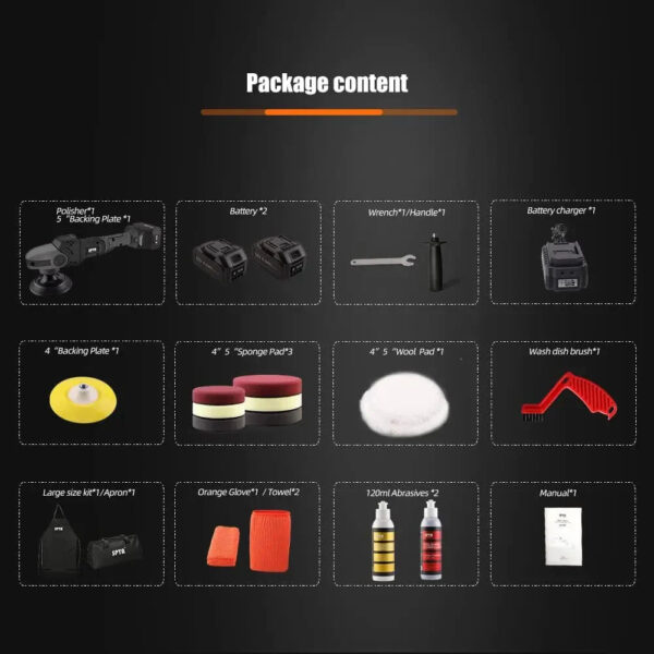 18V Cordless Car Polisher, 15mm Orbit 2000-4800 OPM Portable Buffer Polisher with 7 Variable Speed 2Pcs 4.0Ah Battery, 6 Sponge Pads,2 Wool Pad,...