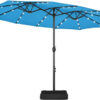 15 ft Large Patio Umbrella with Solar Lights Double-Sided Outdoor Rectangle Market Umbrellas with 36 LED Lights/Base Included/Easy Crank for Patio...