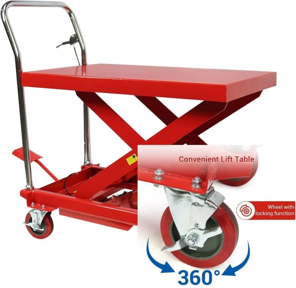 660LBS Hydraulic Lift Table Cart 31" Lift Height, Double Scissor Design with 4 Wheels & Non-Slip Pad for Material Handling