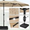 15 ft Large Patio Umbrella with Solar Lights Double-Sided Outdoor Rectangle Market Umbrellas with 36 LED Lights/Base Included/Easy Crank for Patio...