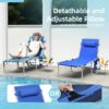 3-in-1 Outdoor Sun Tanning Lounge Chair with Face Hole 5-Position Recliner, Folding Side Table & Removable Pillow, 330lbs Capacity, Blue