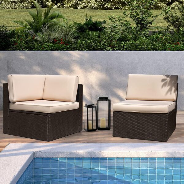 Devoko 5 Pieces Patio Furniture Sets All Weather Outdoor Sectional Patio Sofa Manual Weaving Wicker Rattan Patio Seating Sofas with Cushion and...