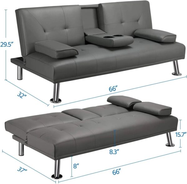 Yaheetech Convertible Sofa Bed Adjustable Couch Sleeper Modern Faux Leather Home Recliner Reversible Loveseat Folding Daybed Guest Bed, Removable...