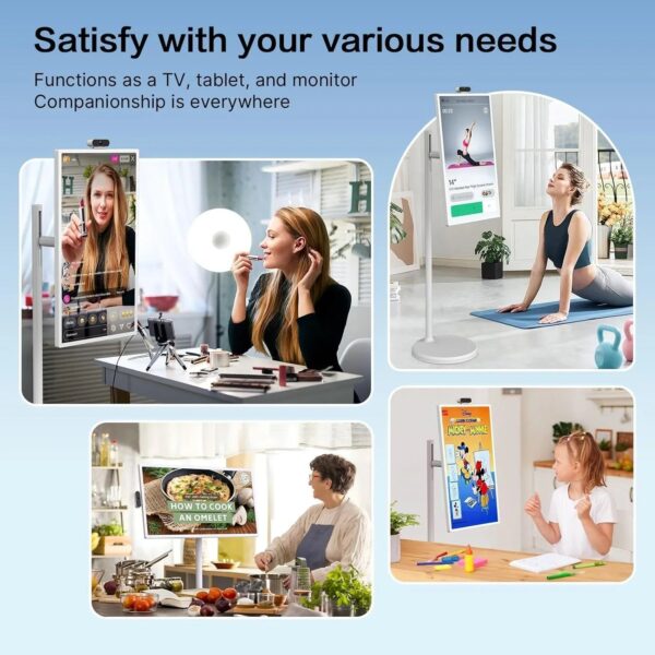 32-Inch Portable TV, 1080P FHD Rolling TV on Wheels with Rotatable Touch Screen, Android 13 OS, 8G RAM+128G Storage, Built-in Battery, Full Swivel...