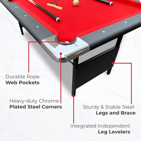 6 Ft Portable Pool Table, Adults Folding Billiards Tables for Game Room with Easy Foldable Storage, Includes Full Set of Billiard Balls, Cues,...