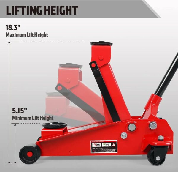 3 Ton Low Profile, Aluminum and Steel Racing Floor Jack with Dual Pistons Quick Lift Pump for Sport Utility Vehicle, Lifting Range 3-15/16" min to...