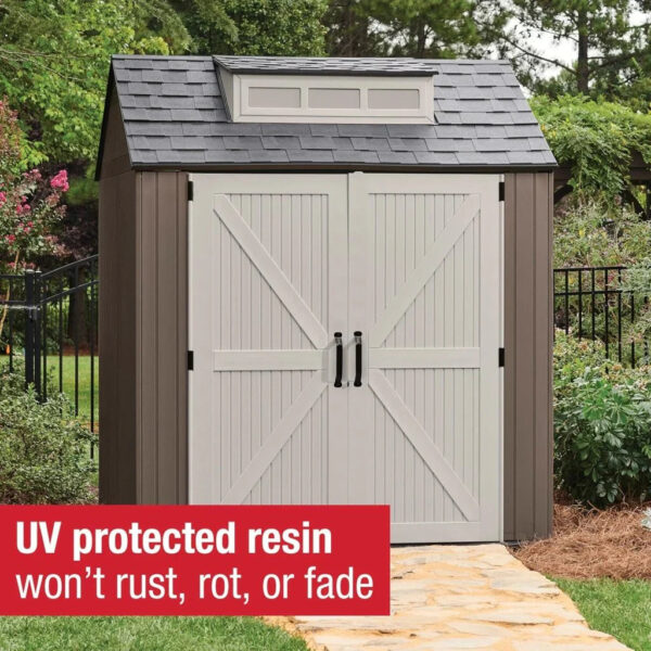 Rubbermaid Resin Outdoor Storage Shed With Floor (7 x 7 Ft) Weather Resistant Gray Organization for Home/Backyard/Garden Tools/Lawn Mower/Bike...