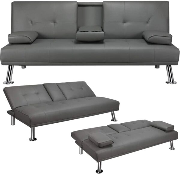 Yaheetech Convertible Sofa Bed Adjustable Couch Sleeper Modern Faux Leather Home Recliner Reversible Loveseat Folding Daybed Guest Bed, Removable...