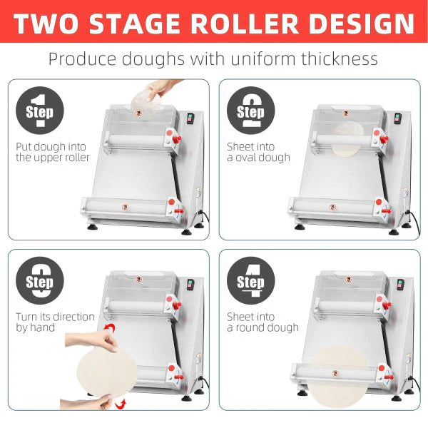 Commercial Pizza Dough Roller Sheeter, Max 16, Automatic 370W Electric Pizza Dough Roller, Stainless Steel, Suitable for Noodle, Pizza Bread and...