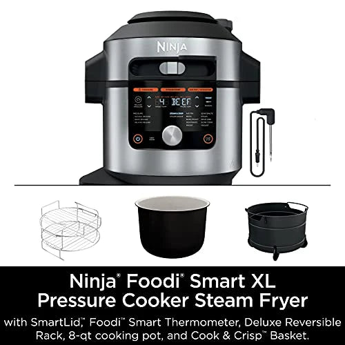 Ninja OL701 Foodi 14 in 1 SMART XL 8 Qt. Pressure Cooker Steam Fryer with SmartLid & Thermometer Auto Steam Release, that Air Fries, Proofs &...