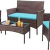 4 Pieces Patio Rattan Chair Wicker, Outdoor Indoor Use Backyard Porch Garden Poolside Balcony Furniture Sets (Red)