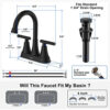 Bathroom Faucets for Sink 3 Hole, Hurran 4 inch Matte Black Bathroom Sink Faucet with Pop-up Drain