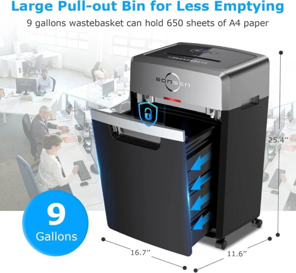 Heavy Duty Paper Shredder, 24-Sheet Cross-Cut Shredder, 40-Min Continuous Running Time, Commercial Grade Shredder for Office, 9-Gallon Big Basket,...
