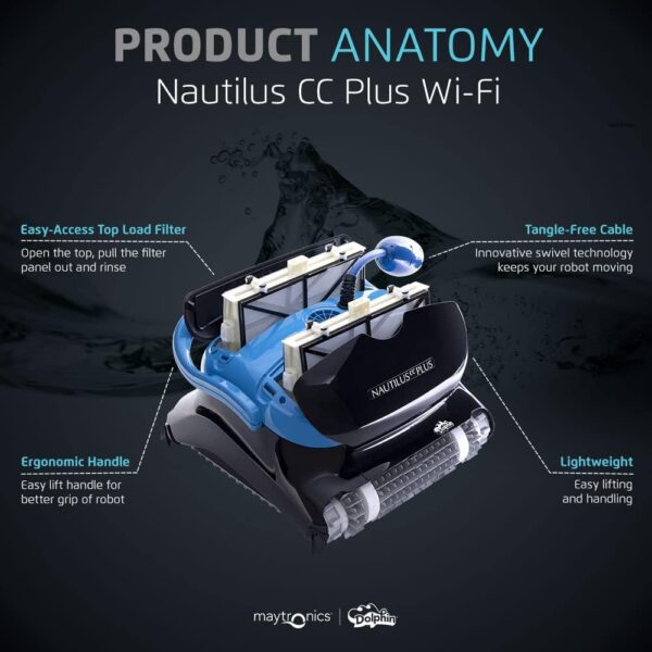 Dolphin Nautilus CC Plus Wi-Fi Automatic Robotic Pool Vacuum Cleaner, Always Cleaning, Never Charging, with Wall Climbing Scrubber Brush, Ideal...