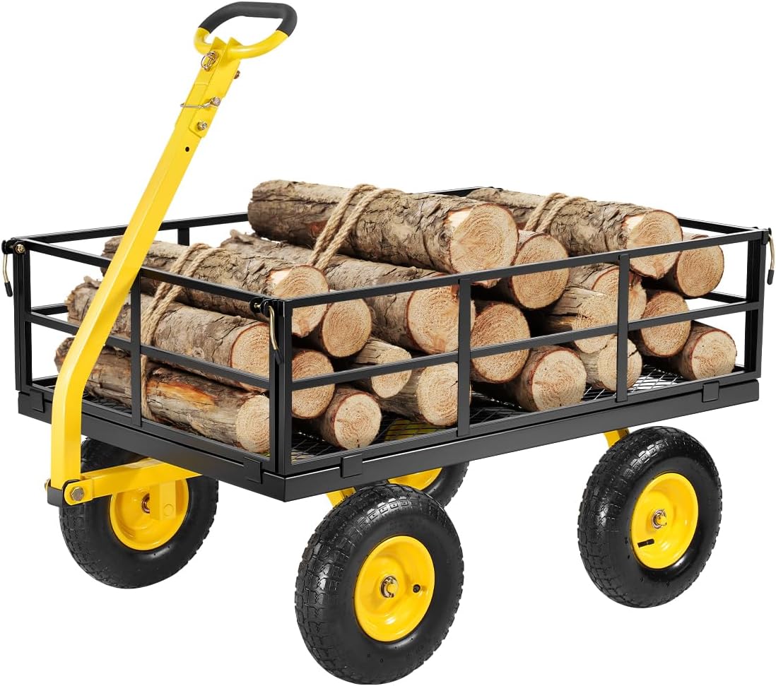 852a36ad958cf0df028859b53051199962edc42f08b486a8da93c365ee53ae96 1200-pound steel garden cart, heavy-duty capable of pulling garden truck, two-in-one outdoor metal multi-functional cargo vehicle for garden,...