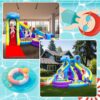 11-in-1 Inflatable Water Slide & Dolphin Bounce House w/2 Long Slides, 19.7 Ft x 13.1 Ft Extra Large Waterslide Climbing Wall w/Small Deeper...