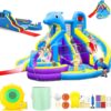 11-in-1 Inflatable Water Slide & Dolphin Bounce House w/2 Long Slides, 19.7 Ft x 13.1 Ft Extra Large Waterslide Climbing Wall w/Small Deeper...