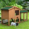 Large chicken coop, wooden hen house, outdoor backyard rabbit cage with ventilation door, detachable tray and slope, chicken nesting box (58...