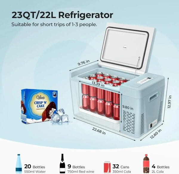 12 Volt Refrigerator 12V Car Fridge 23 Quart Portable Freezer Compressor Cooler 12/24V DC 110~240 Volt AC for Truck Van RV Camper SUV Travel...
