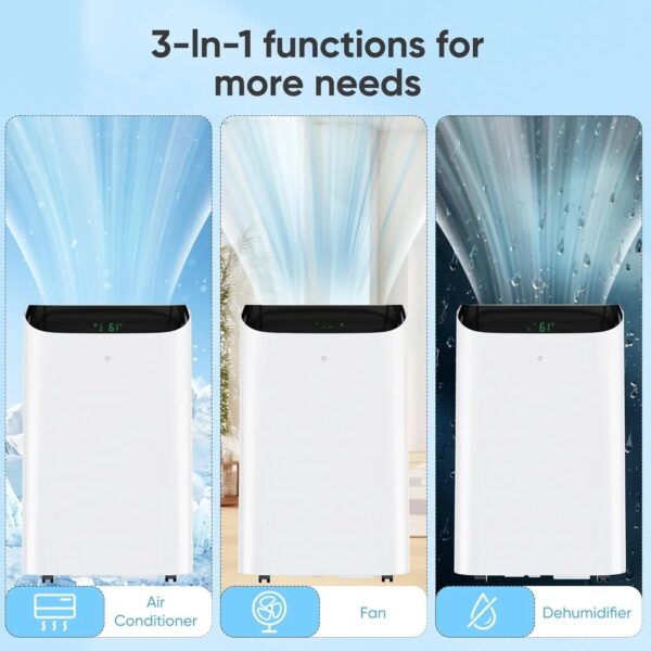 Portable Air Conditioner Cools Up to 700 Sq.Ft, 3-IN-1 Energy Efficient Portable AC Unit with Remote Control & Installation Kits for Large Room,...